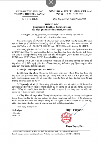 THÔNG BÁO ĐƯỜNG DÂY NÓNG VỀ DẠY THÊM, HỌC THÊM